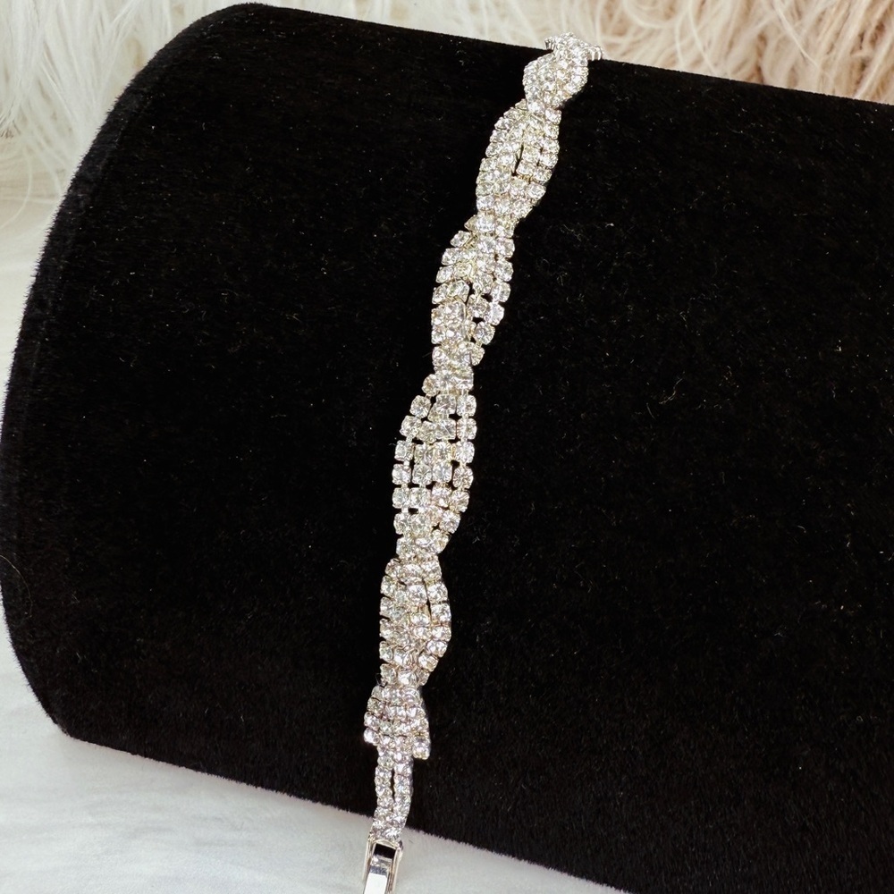Elegant Silvertone Rhinestone Dressy Bracelet View 5